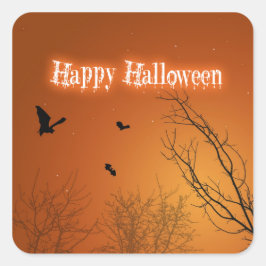 Pegatina Cuadrada Batallas y árboles de Halloween