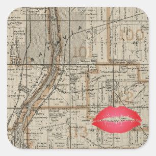 Pegatina Cuadrada Batavia Illinois Plat Map 1870 Fox River Valley