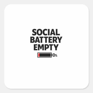Pegatina Cuadrada Batería Social Vacía Humor Introvertido Minimalist