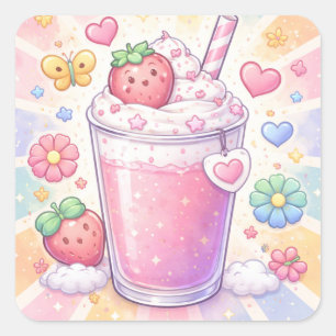 Pegatina Cuadrada Batido de Leche Sueños de Fresa