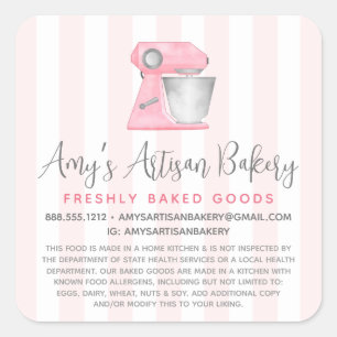 Pegatina Cuadrada Batidora de cocina Blush rayas rosadas Copia legal