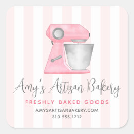 Pegatina Cuadrada Batidora de cocina de panadería Rosa suave rayas b
