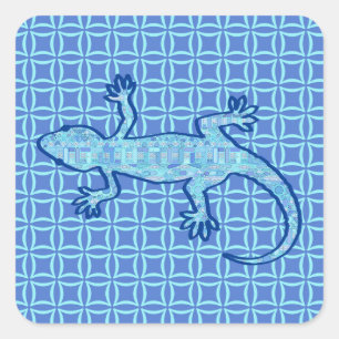 Pegatina Cuadrada batik tribal Gecko - azul denim suave