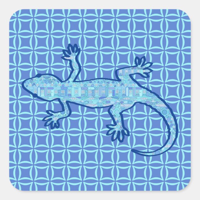 Pegatina Cuadrada batik tribal Gecko - azul denim suave (Anverso)