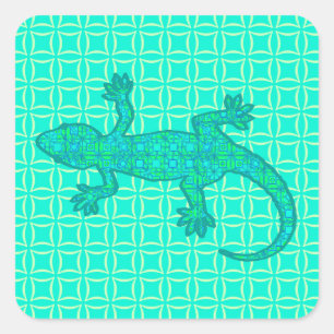 Pegatina Cuadrada batik tribal Gecko - turquesa / pavo real