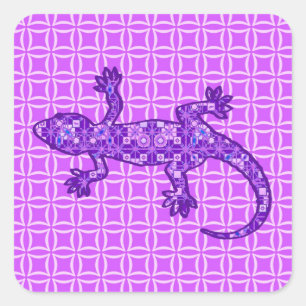 Pegatina Cuadrada batik tribal Gecko - violeta y amatista morado