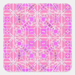 Pegatina Cuadrada Batik tribal - tonos rosa y orquídea