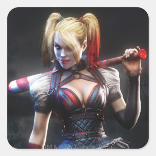 Pegatina Cuadrada Batman Arkham Knight   Harley Quinn con murciélago