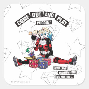 Pegatina Cuadrada Batman   Harley Quinn "Sal Y Toca Puddin"