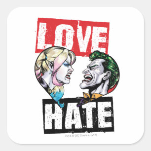 Pegatina Cuadrada Batman   Harley Quinn y Joker Love/Hate
