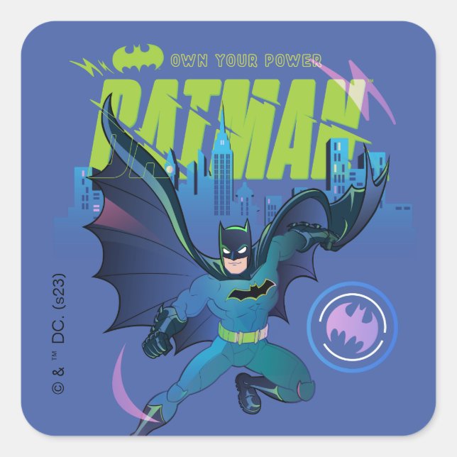 Pegatina Cuadrada Batman "Own Your Power" City Graphic (Anverso)