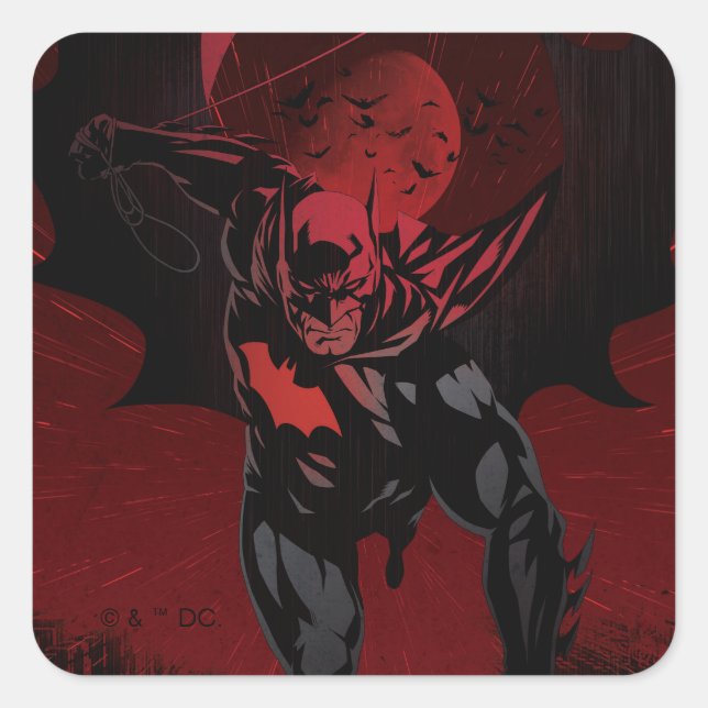 Pegatina Cuadrada Batman Salto Carmesí (Anverso)