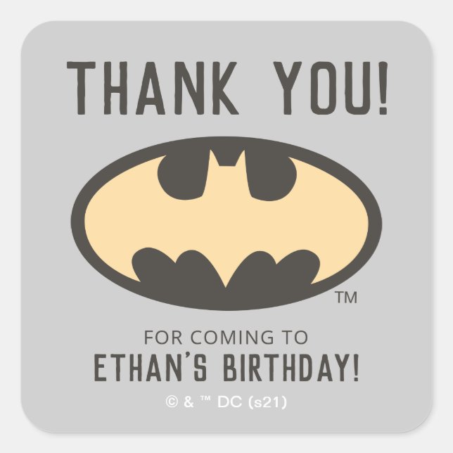 Pegatina Cuadrada Batman Super Hero First Birthday - Thank You (Anverso)