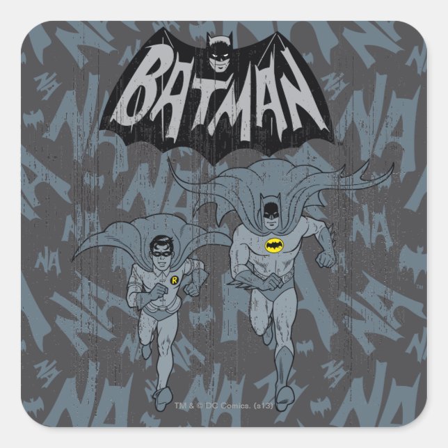 Pegatina Cuadrada Batman Y Robin Con El Gráfico Con Problemas De Log (Anverso)