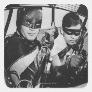 Pegatina Cuadrada Batman y Robin en Batmobile