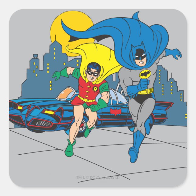 Pegatina Cuadrada Batman Y Robin Running (Anverso)