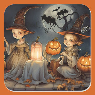 Pegatina Cuadrada Bats de calabaza de las brujas cutáneos de Hallowe