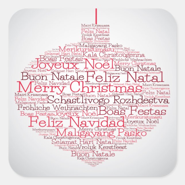 Pegatina Cuadrada Bauble hecho con palabras de 'Feliz Navidad' (Anverso)