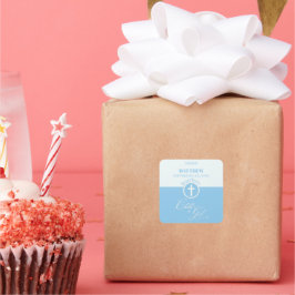 Pegatina Cuadrada Bautismo de Godson Hito azul de Dios Personalizado