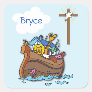 Pegatina Cuadrada Bautismo del bebé de la arca de Noah adaptable,