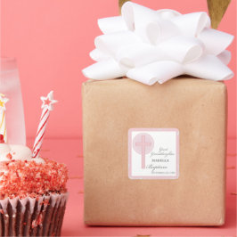 Pegatina Cuadrada Bautismo Gran Nieta Rosa Lace Personalizado