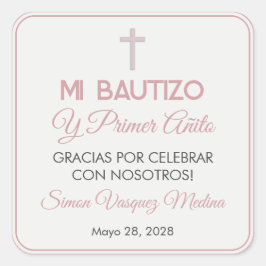 Pegatina Cuadrada Bautismo Minimalista simple y primer cumpleaños