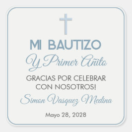 Pegatina Cuadrada Bautismo Minimalista simple y primer cumpleaños