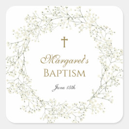 Pegatina Cuadrada Bautizo Comunión Aliento de Bebé