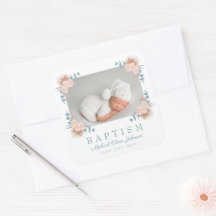 Bautizo de Niño con Foto Floral Elegante