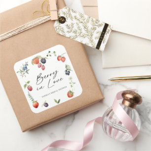 Pegatina Cuadrada Baya enamorada Regalo de boda acuarela bayas