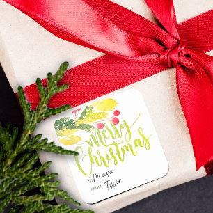 Pegatina Cuadrada Bayas de Navidad de Invierno De y Para