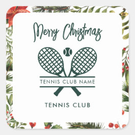 Pegatina Cuadrada Bayas Rojas Club de Tenis de Jardinería Navideñas