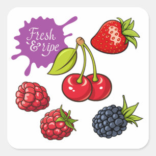 Pegatina Cuadrada Bayas rojas frescas y cerezas