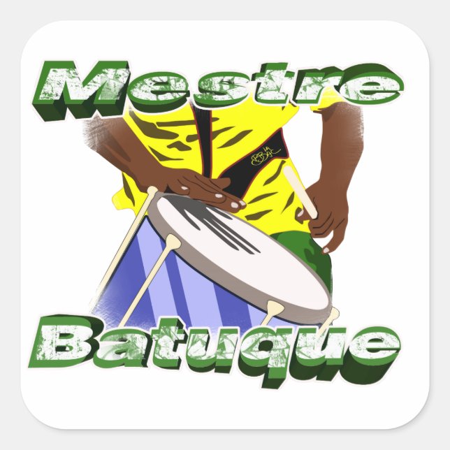 Pegatina Cuadrada BBaC Stiker Mestre Batuc Samba Batucada Brasil (Anverso)