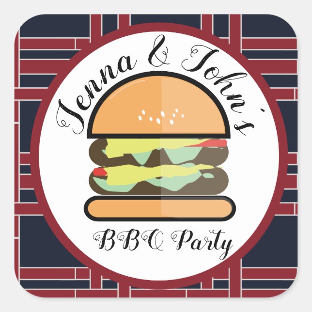 Pegatina Cuadrada BBBQ Barbecue Bebé Q cumpleaños Baby Shower (Anverso)