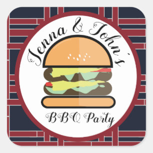 Pegatina Cuadrada BBBQ Barbecue Bebé Q cumpleaños Baby Shower