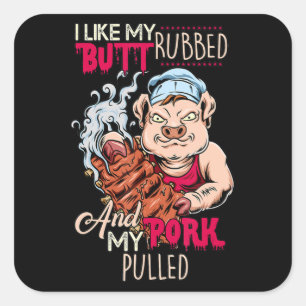 Pegatina Cuadrada BBQ BBQ Grillmaster Como Butt Rubbed & Pork Puk Pu