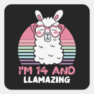 Pegatina Cuadrada Bday llama a 14º cumpleaños a 14 años