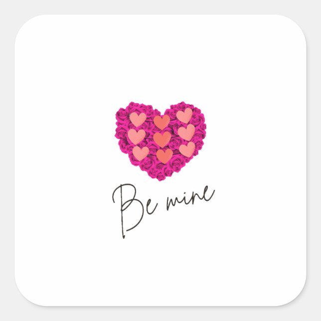 Pegatina Cuadrada Be Mine Valentine shirt |Rose with Heart Love (Anverso)