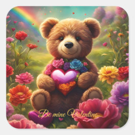 Pegatina Cuadrada Be mine Valentine Teddy 1