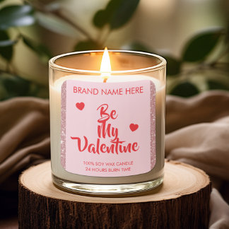 Pegatina Cuadrada Be My Valentine Custom Pink Candle Labels