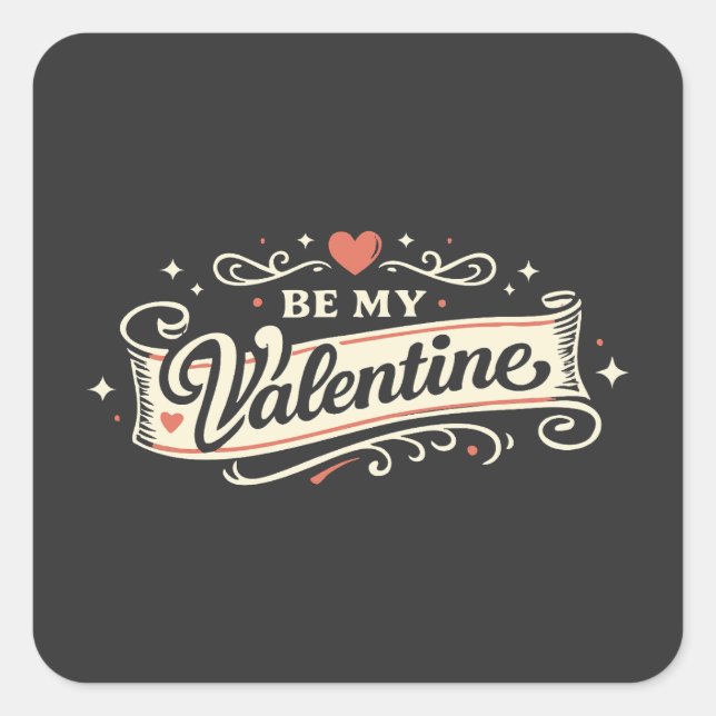 Pegatina Cuadrada Be My Valentine Retro Love (Anverso)