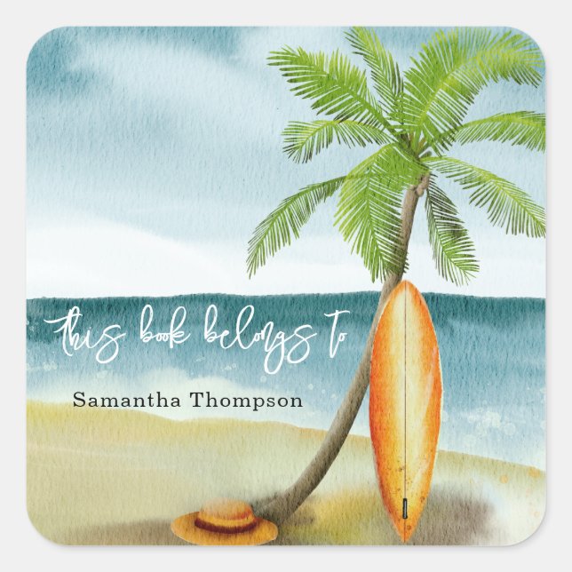 Pegatina Cuadrada Beach - este libro pertenece a (Anverso)