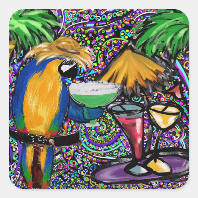 Pegatina Cuadrada Beach Fiesta Parrot (Anverso)