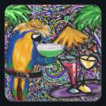 Pegatina Cuadrada Beach Fiesta Parrot<br><div class="desc">Productos de loros para Fiestas de playa de Guay</div>
