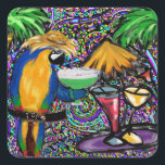 Pegatina Cuadrada Beach Fiesta Parrot<br><div class="desc">Productos de loros para Fiestas de playa de Guay</div>