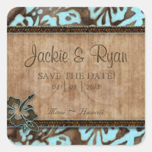 Pegatina Cuadrada Beach Save Date Wedding Stickers Hibiscus Flower
