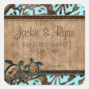 Pegatina Cuadrada Beach Save Date Wedding Stickers Turtles
