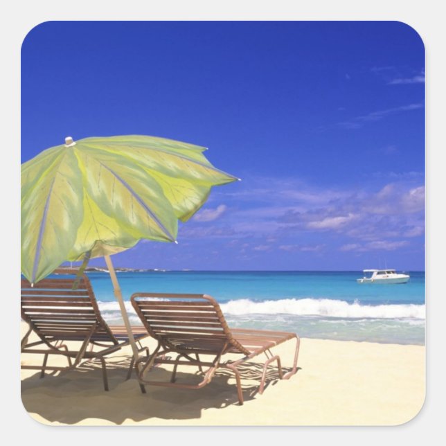 Pegatina Cuadrada Beach Umbrella, Abaco, Bahamas (Anverso)
