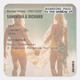 Pegatina Cuadrada Beach Wedding Boarding Pass Romantic Beach 